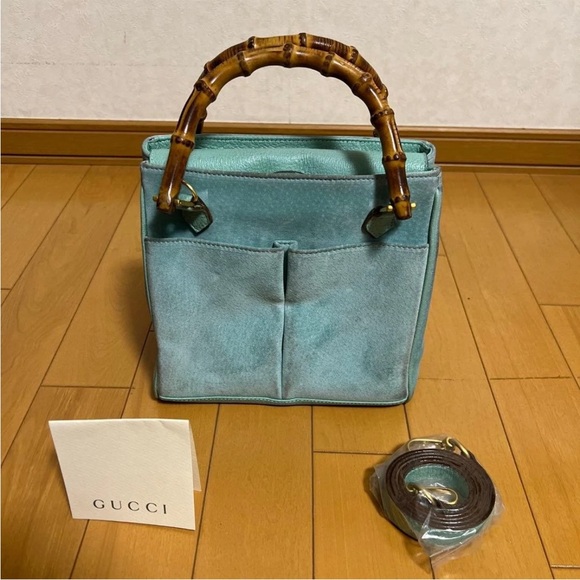 Gucci Turquoise Bamboo Handle Shoulder Bag - Picture 1 of 11